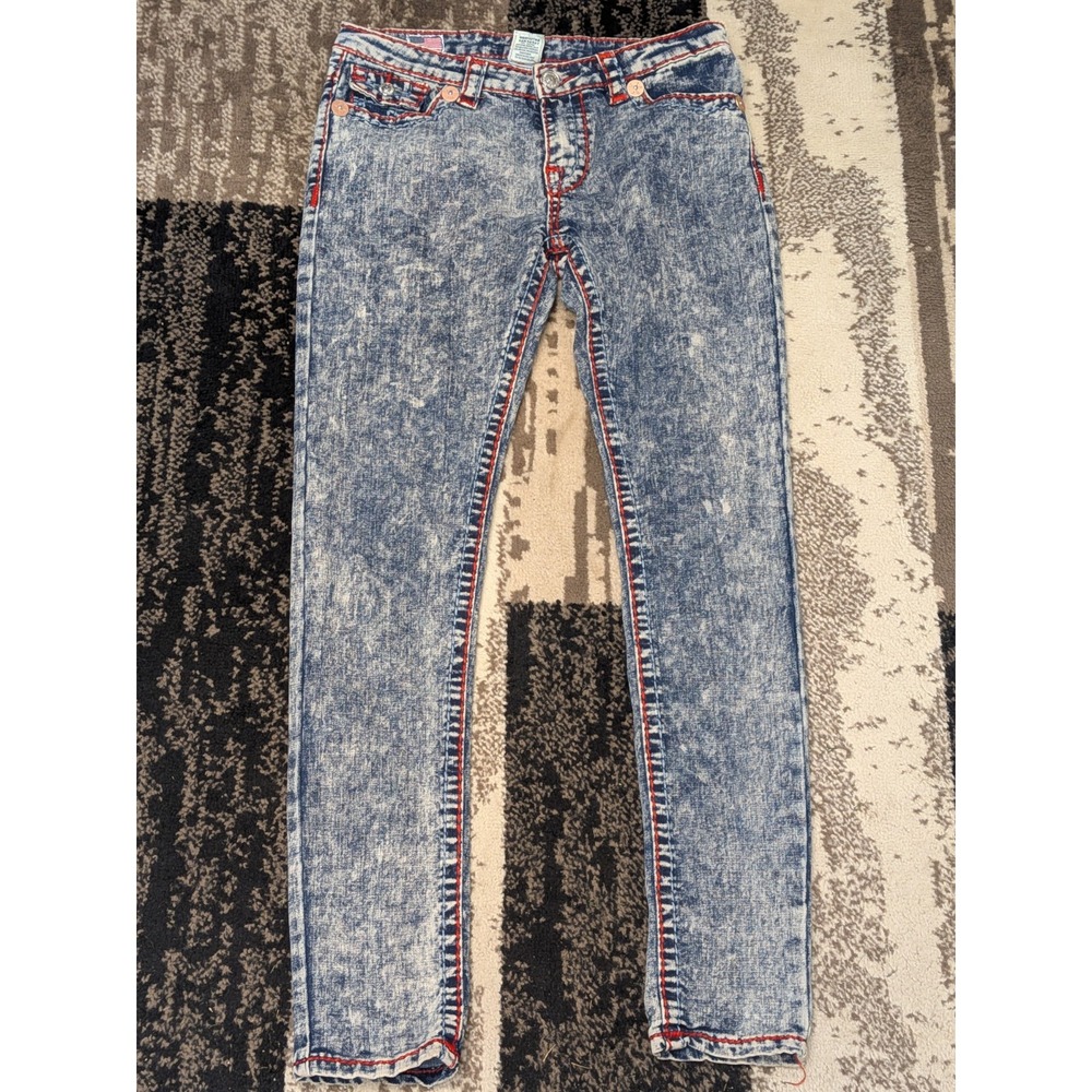 Vintage Y2K True Religion Stella Super T Jeans Womens 31 Acid Wash Red Stitch